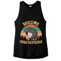 Become Ungovernable Moo Deng Baby Pygmy Hippo Ladies PosiCharge Tri-Blend Wicking Tank