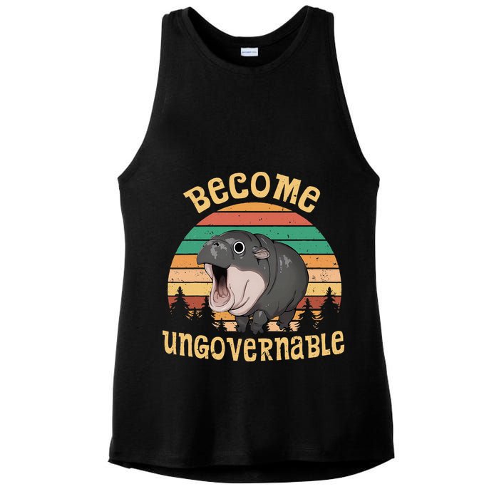 Become Ungovernable Moo Deng Baby Pygmy Hippo Ladies PosiCharge Tri-Blend Wicking Tank