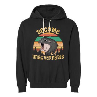 Become Ungovernable Moo Deng Baby Pygmy Hippo Garment-Dyed Fleece Hoodie