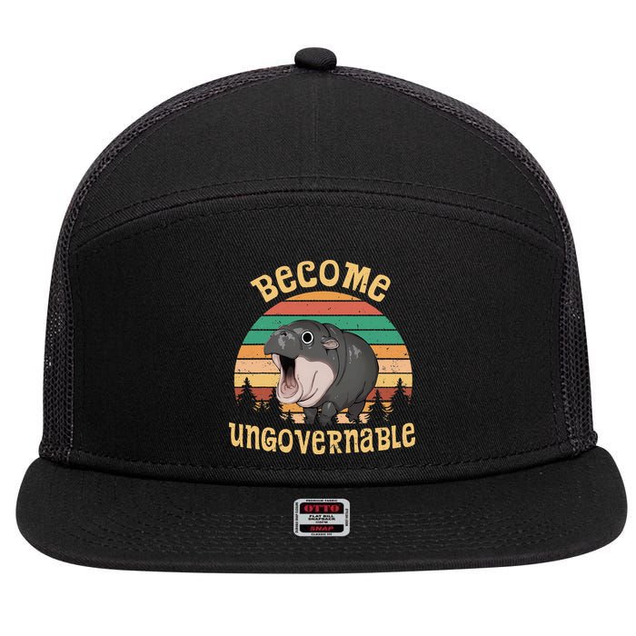 Become Ungovernable Moo Deng Baby Pygmy Hippo 7 Panel Mesh Trucker Snapback Hat