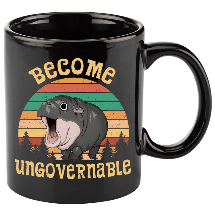 Become Ungovernable Moo Deng Baby Pygmy Hippo 11oz C Handle Ceramic Mug