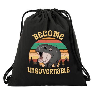 Become Ungovernable Moo Deng Baby Pygmy Hippo Drawstring Bag