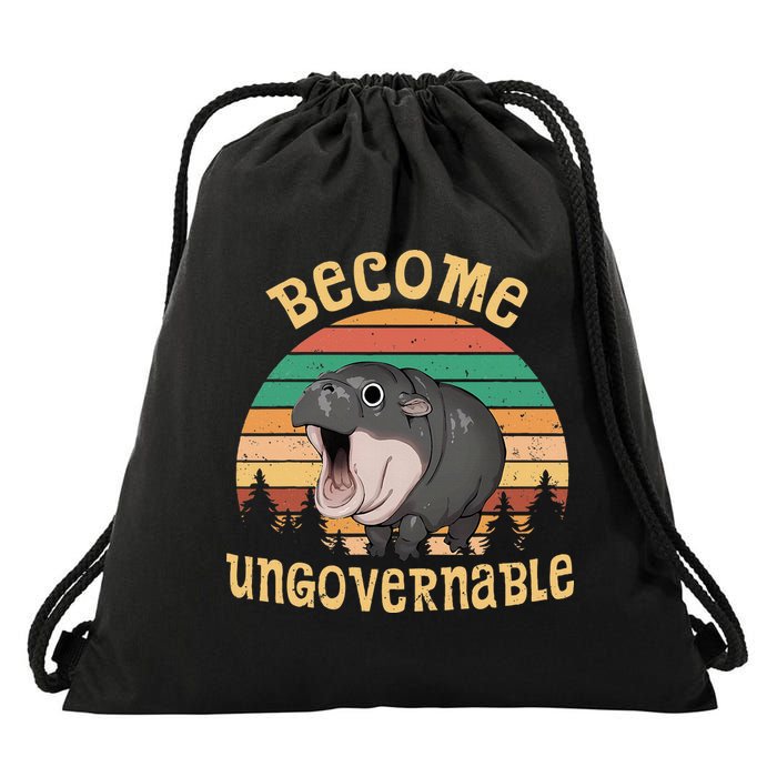 Become Ungovernable Moo Deng Baby Pygmy Hippo Drawstring Bag