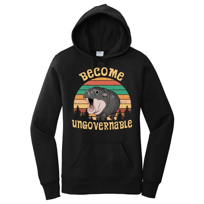 Become Ungovernable Moo Deng Baby Pygmy Hippo Women's Pullover Hoodie