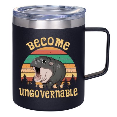 Become Ungovernable Moo Deng Baby Pygmy Hippo 12oz Stainless Steel Coffee Mug