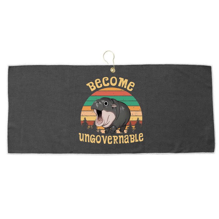 Become Ungovernable Moo Deng Baby Pygmy Hippo Large Microfiber Waffle Golf Towel