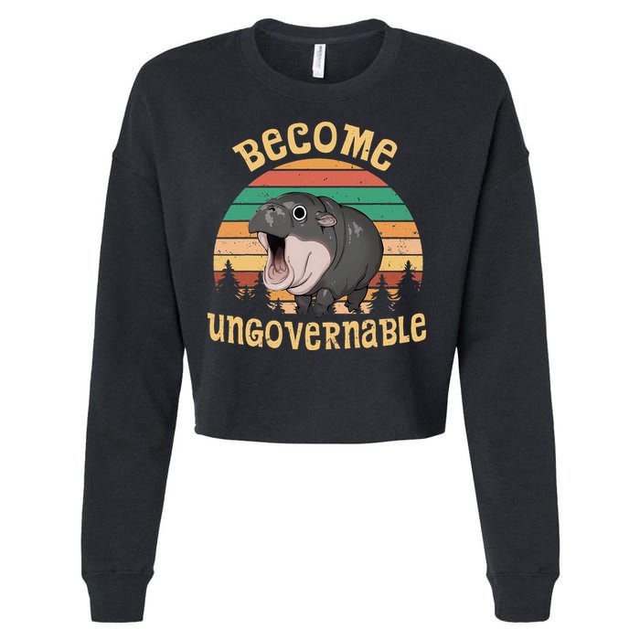 Become Ungovernable Moo Deng Baby Pygmy Hippo Cropped Pullover Crew