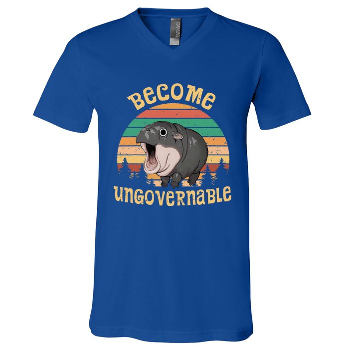 Become Ungovernable Moo Deng Baby Pygmy Hippo V-Neck T-Shirt