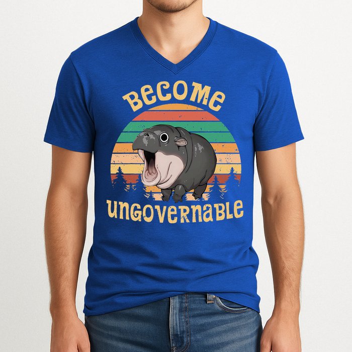 Become Ungovernable Moo Deng Baby Pygmy Hippo V-Neck T-Shirt