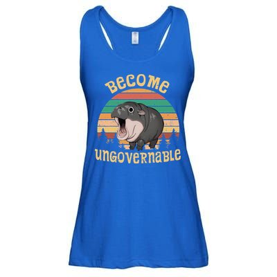 Become Ungovernable Moo Deng Baby Pygmy Hippo Ladies Essential Flowy Tank
