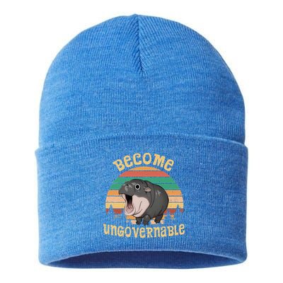 Become Ungovernable Moo Deng Baby Pygmy Hippo Sustainable Knit Beanie