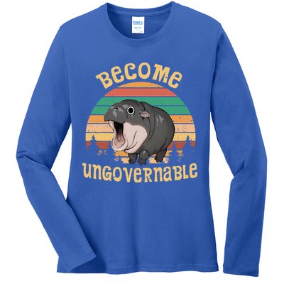 Become Ungovernable Moo Deng Baby Pygmy Hippo Ladies Long Sleeve Shirt