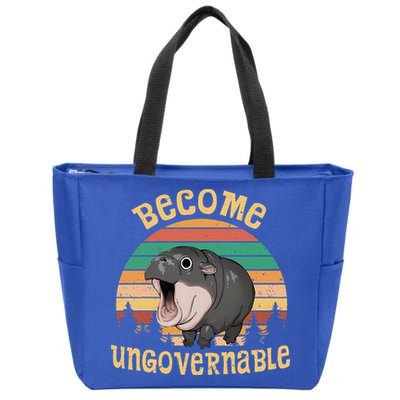 Become Ungovernable Moo Deng Baby Pygmy Hippo Zip Tote Bag