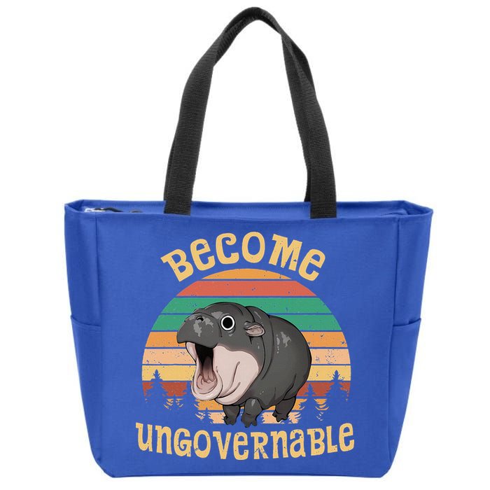 Become Ungovernable Moo Deng Baby Pygmy Hippo Zip Tote Bag