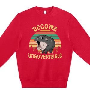 Become Ungovernable Moo Deng Baby Pygmy Hippo Premium Crewneck Sweatshirt