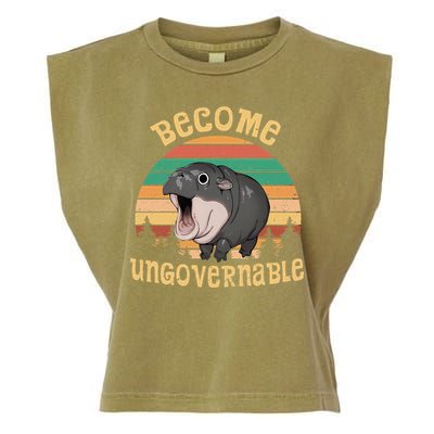 Become Ungovernable Moo Deng Baby Pygmy Hippo Garment-Dyed Women's Muscle Tee