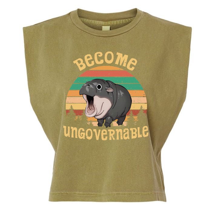 Become Ungovernable Moo Deng Baby Pygmy Hippo Garment-Dyed Women's Muscle Tee