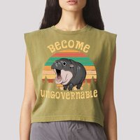 Become Ungovernable Moo Deng Baby Pygmy Hippo Garment-Dyed Women's Muscle Tee