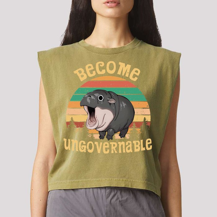 Become Ungovernable Moo Deng Baby Pygmy Hippo Garment-Dyed Women's Muscle Tee