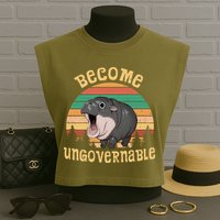 Become Ungovernable Moo Deng Baby Pygmy Hippo Garment-Dyed Women's Muscle Tee
