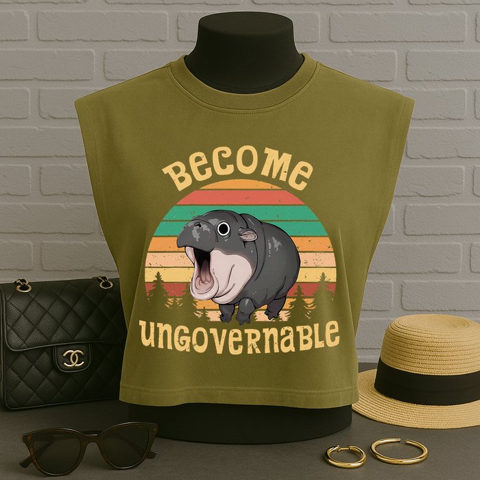 Become Ungovernable Moo Deng Baby Pygmy Hippo Garment-Dyed Women's Muscle Tee