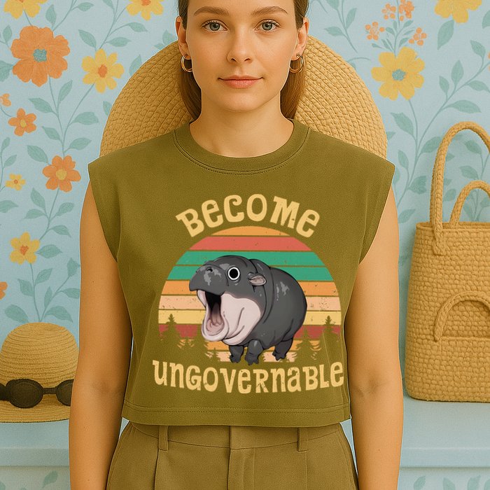 Become Ungovernable Moo Deng Baby Pygmy Hippo Garment-Dyed Women's Muscle Tee