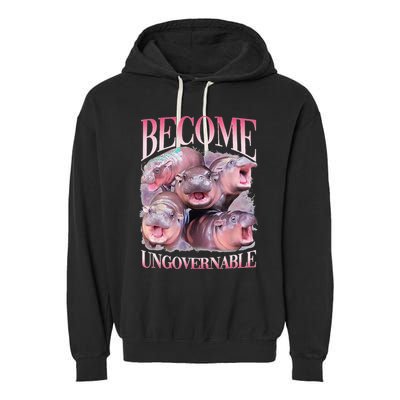 Become Ungovernable Moo Deng Funny Baby Hippo Garment-Dyed Fleece Hoodie