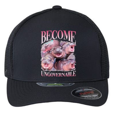 Become Ungovernable Moo Deng Funny Baby Hippo Flexfit Unipanel Trucker Cap