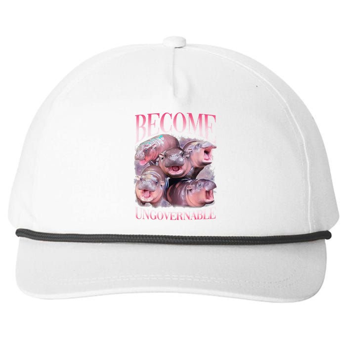 Become Ungovernable Moo Deng Funny Baby Hippo Snapback Five-Panel Rope Hat