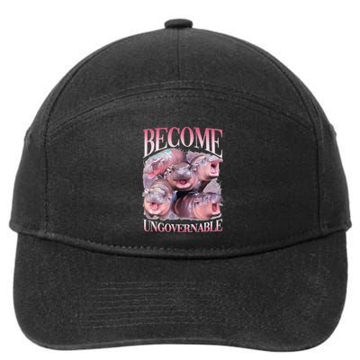 Become Ungovernable Moo Deng Funny Baby Hippo 7-Panel Snapback Hat
