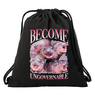 Become Ungovernable Moo Deng Funny Baby Hippo Drawstring Bag