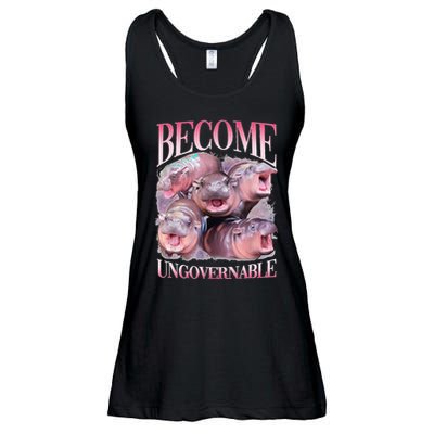 Become Ungovernable Moo Deng Funny Baby Hippo Ladies Essential Flowy Tank