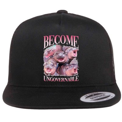Become Ungovernable Moo Deng Funny Baby Hippo Flatbill Hat