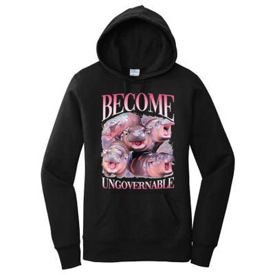 Become Ungovernable Moo Deng Funny Baby Hippo Women's Pullover Hoodie
