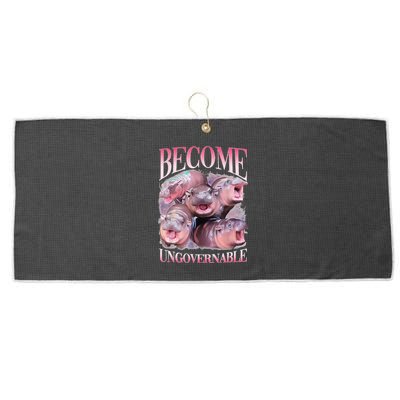 Become Ungovernable Moo Deng Funny Baby Hippo Large Microfiber Waffle Golf Towel