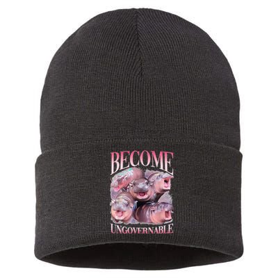 Become Ungovernable Moo Deng Funny Baby Hippo Sustainable Knit Beanie