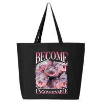 Become Ungovernable Moo Deng Funny Baby Hippo 25L Jumbo Tote