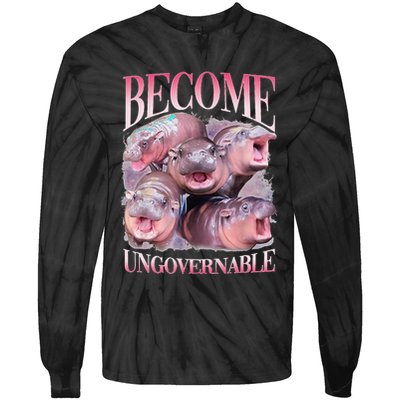 Become Ungovernable Moo Deng Funny Baby Hippo Tie-Dye Long Sleeve Shirt
