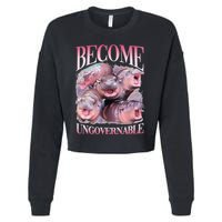 Become Ungovernable Moo Deng Funny Baby Hippo Cropped Pullover Crew