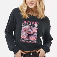 Become Ungovernable Moo Deng Funny Baby Hippo Cropped Pullover Crew