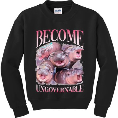 Become Ungovernable Moo Deng Funny Baby Hippo Kids Sweatshirt