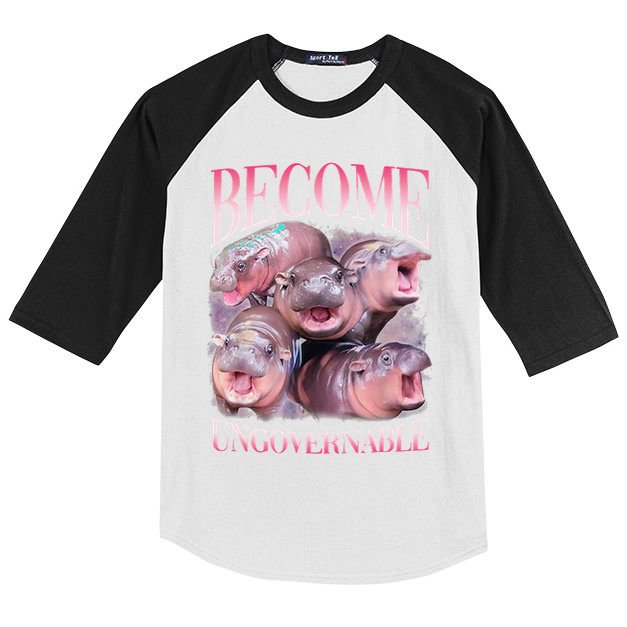 Become Ungovernable Moo Deng Funny Baby Hippo Kids Colorblock Raglan Jersey