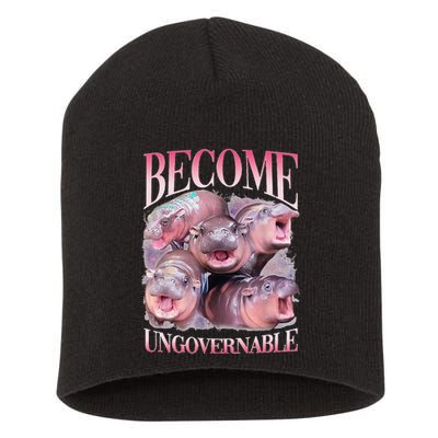Become Ungovernable Moo Deng Funny Baby Hippo Short Acrylic Beanie