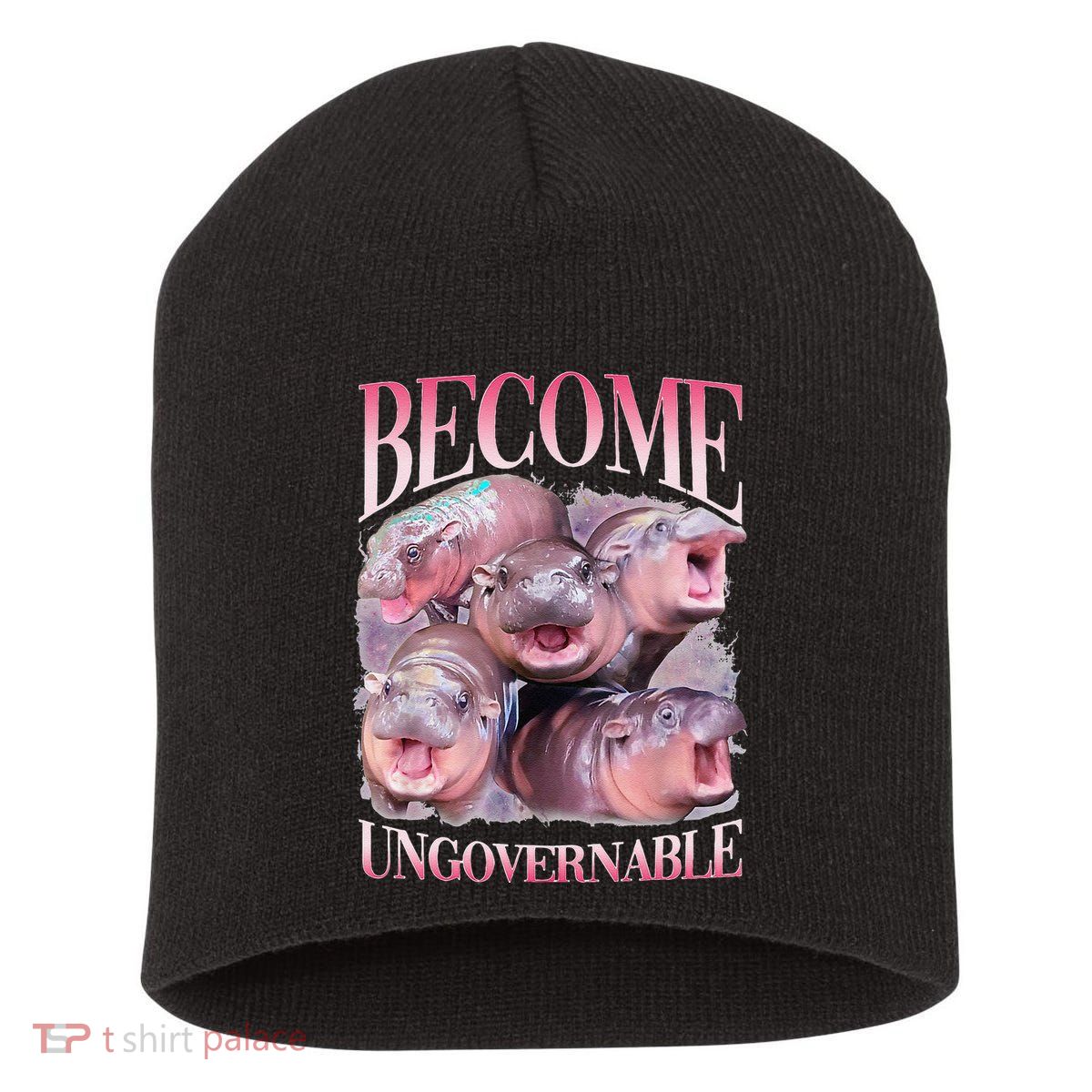 Become Ungovernable Moo Deng Funny Baby Hippo Short Acrylic Beanie