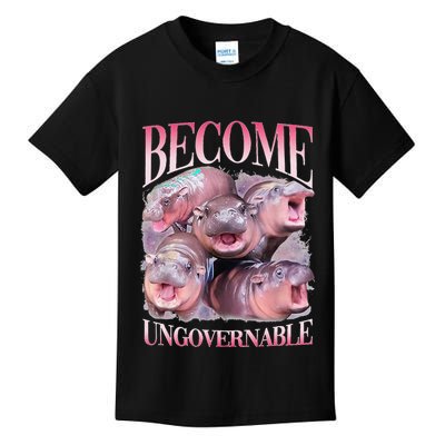 Become Ungovernable Moo Deng Funny Baby Hippo Kids T-Shirt