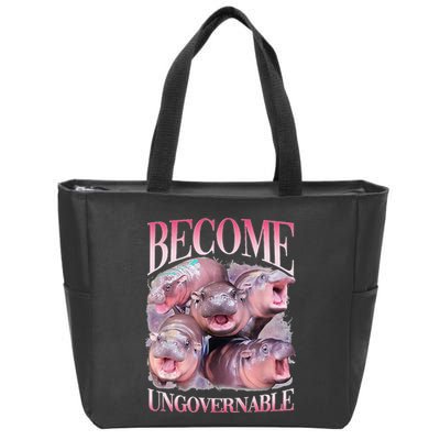 Become Ungovernable Moo Deng Funny Baby Hippo Zip Tote Bag
