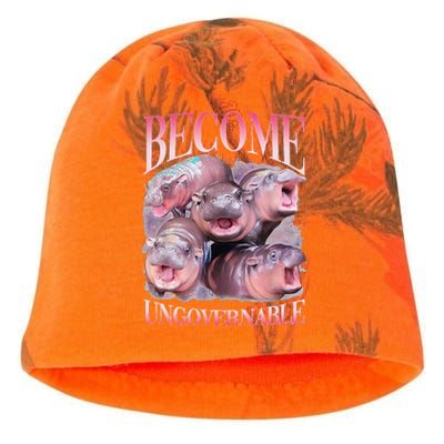 Become Ungovernable Moo Deng Funny Baby Hippo Kati - Camo Knit Beanie