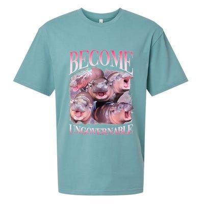 Become Ungovernable Moo Deng Funny Baby Hippo Sueded Cloud Jersey T-Shirt