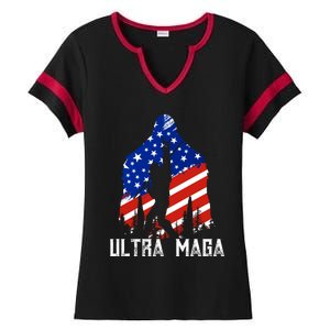 Bigfoot Ultra Maga Usa Flag For Sasquatch Trump Lover 2024 Gift Ladies Halftime Notch Neck Tee