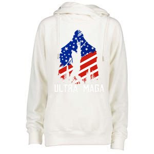 Bigfoot Ultra Maga Usa Flag For Sasquatch Trump Lover 2024 Gift Womens Funnel Neck Pullover Hood